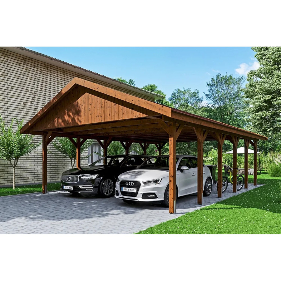 SKANHOLZ Carport Wallgau Satteldach in Nussbaum mit roten Schindeln, B/T: 620 x 900 cm, Höhe: 354 cm - Bild 2