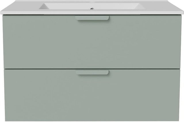 Einzelwaschtisch Avoreli aus Keramik in Mandelgrün Breite: 80 cm, Tiefe: 50 cm, Höhe: 46 cm - Bild 1