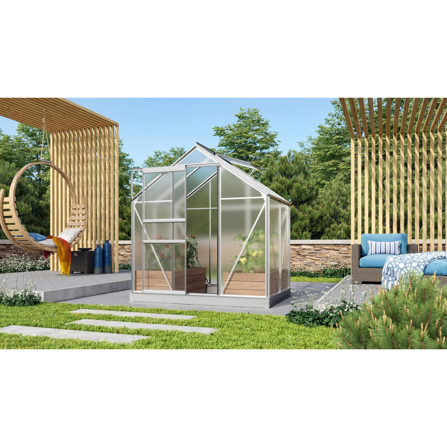 Vitavia Gewächshaus Venus 2500 HKP mit Aluminium-Rahmen und Polycarbonat-Platten inklusive Schiebetür, Dachfenster, Regenrinnen und Fundamentrahmen - Bild 2