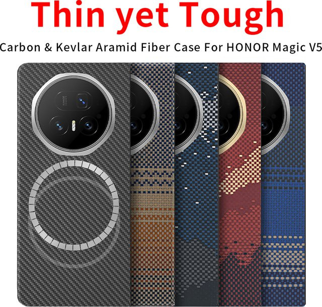 DIXSG Slimlight Magnetgehäuse aus Kohlefaser-Aramid und Kevlar für Honor Magic V5 und Honor Magic V6, Schwarz und Rot - Bild 1
