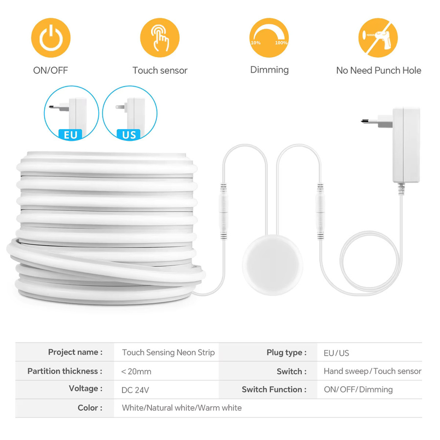 Lcamaw COB-Neonstreifenlicht in Weiß, 24 V, wasserdicht aus Silikongel, dimmbar mit Touch-Control-Sensor-Schalter - Bild 5