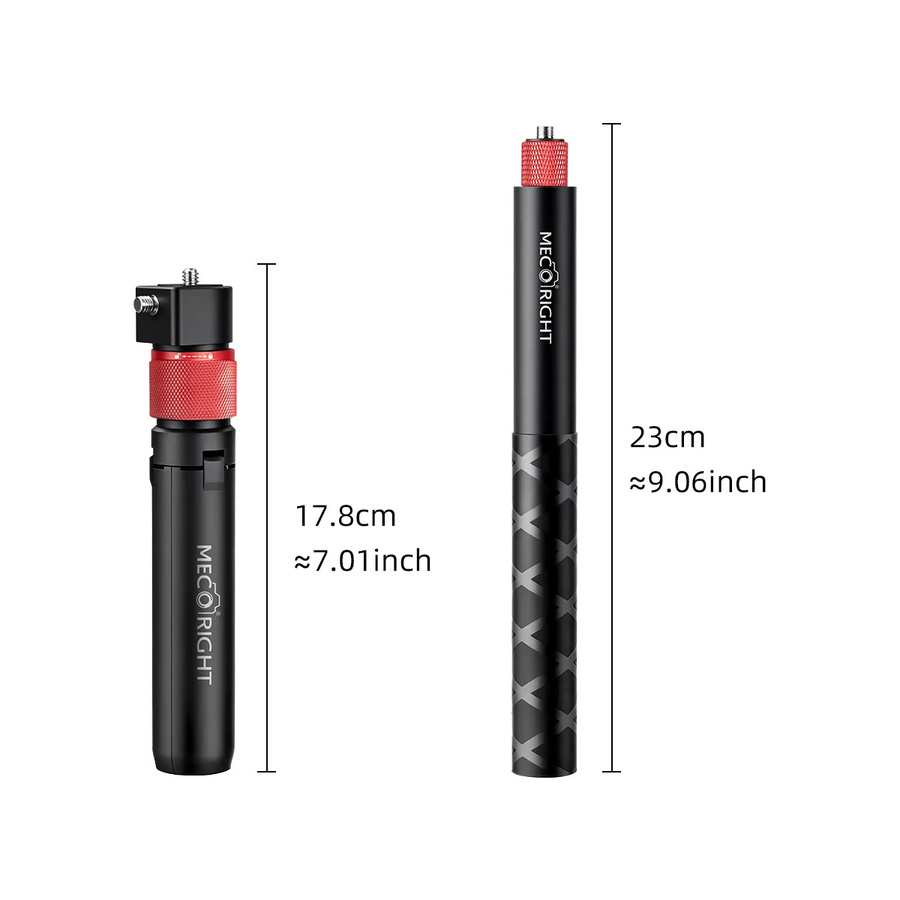Mecoright Universeller Unsichtbarer Selfie-Stick mit Griff für Insta360 X5 X4 X3 X2 ONE R und DJI OSMO 360, Bullet Time Set, Schwarz - Bild 2