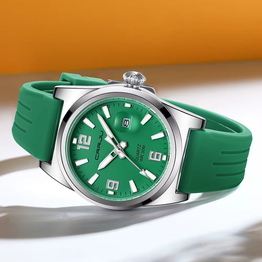 CRRJU Armbanduhr Quarz, Silikon, Grün, Herren - Bild 5