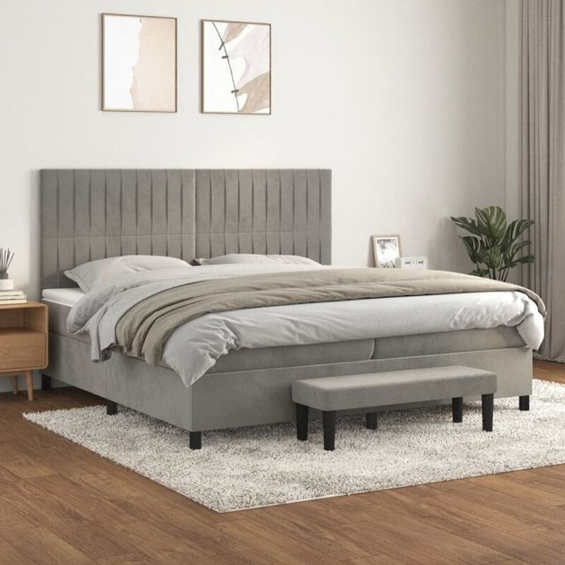 Vidaxl Boxspringbett mit Matratze aus Samt in Grau B/T/H: 200 x 200 x 128 cm - Bild 1