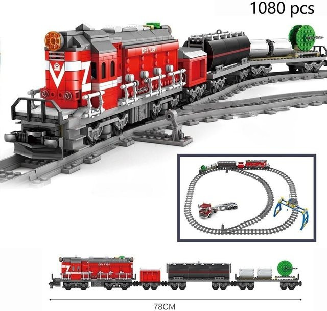 Linyi toy Eisenbahn Gebäude, Baustein-Spielset, mit Motor, Transportfahrzeug - Bild 1