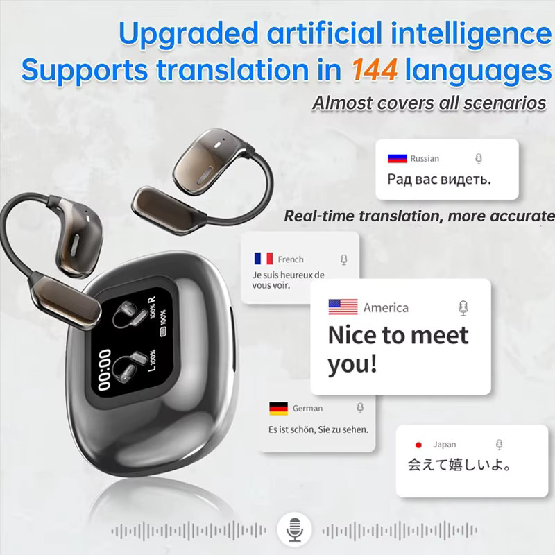 UYUXIO Drahtlose Open-Ear Ohrhörer mit LCD-Touchscreen, Bluetooth 5.4, OWS und AI-Sprachübersetzung für 144 Sprachen, Schwarz - Bild 3