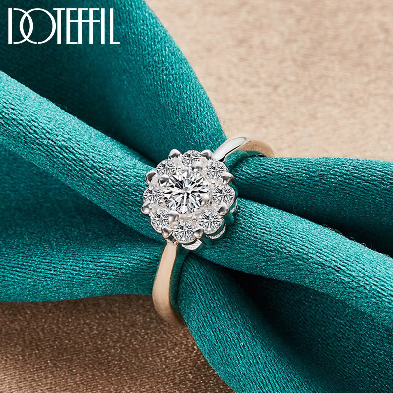 DOTEFFIL Ring, Blume, Zirkon, Silber Farbe, Unisex - Bild 3