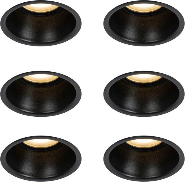 QAZQA Set mit 6 Einbaustrahlern Schwarz GU10 50mm IP44 für Wohnzimmer, Badezimmer und Außenbereiche - Bild 1