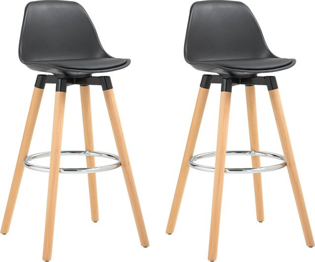 HOMCOM Barhocker 2er Set aus Kunstleder in Schwarz mit Holzbeinen und Rückenlehne - Bild 1