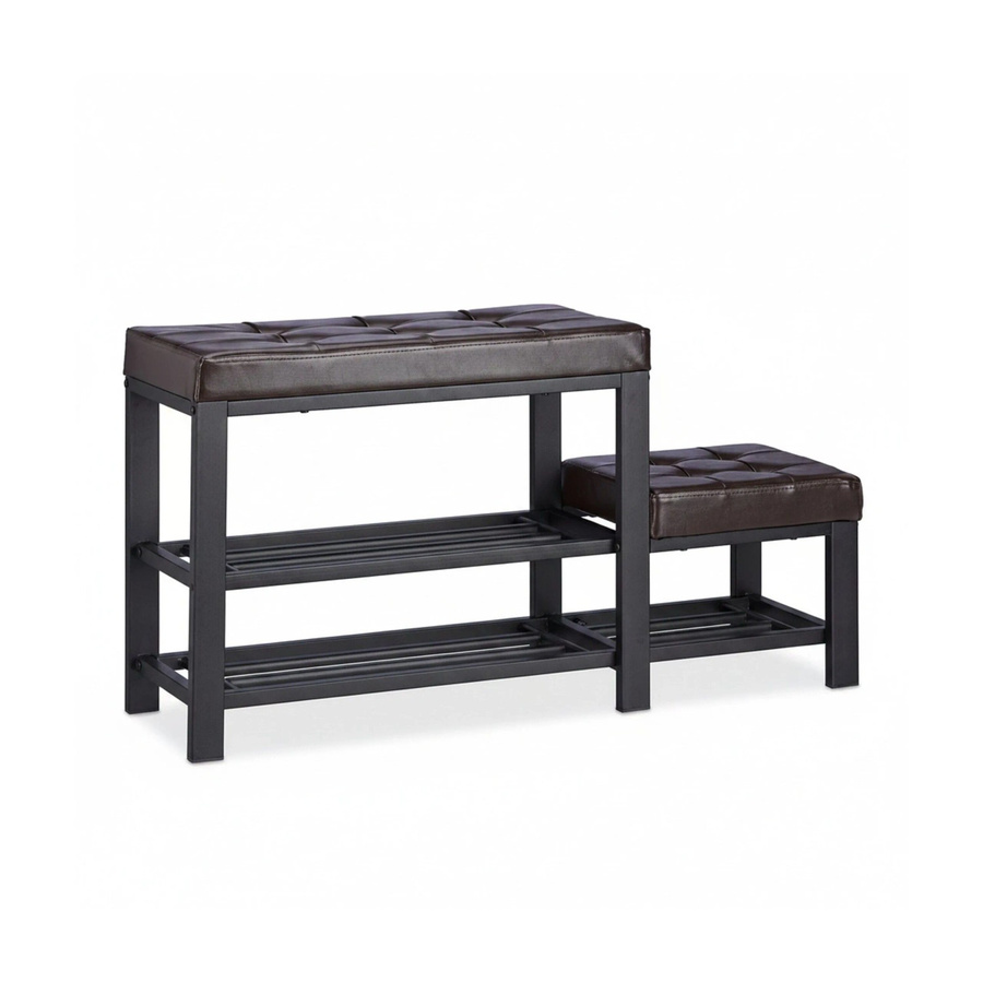 Relaxdays Schuhbank mit Hocker in Braun aus Kunstleder, Metall und MDF mit 2 Ebenen, B: 90,5 cm, T: 50 cm, H: 30,5 cm - Bild 2