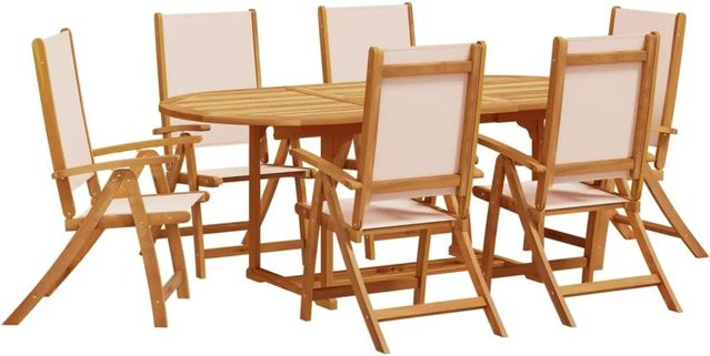 vidaXL 7-teilige Garten-Essgruppe aus Akazien-Massivholz und Textilene in Creme/Beige - Bild 1