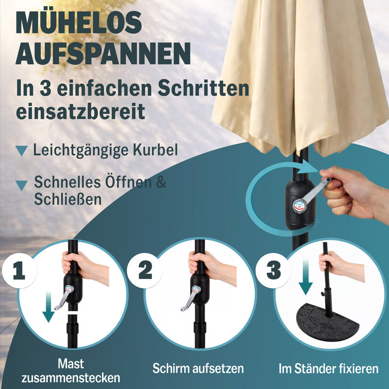 Kingsleeve Terrassen-Sonnenschirm in Anthrazit mit UV-Schutz 80+ und Stahlgestell - Bild 5