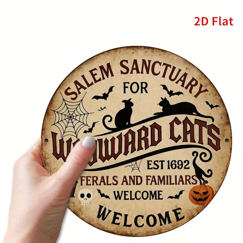 Salem Sanctuary for Cats Halloween-Schild von Potdemiel – Schwarze 2D-Wanddekoration mit Fledermäusen und Kürbissen - Bild 3