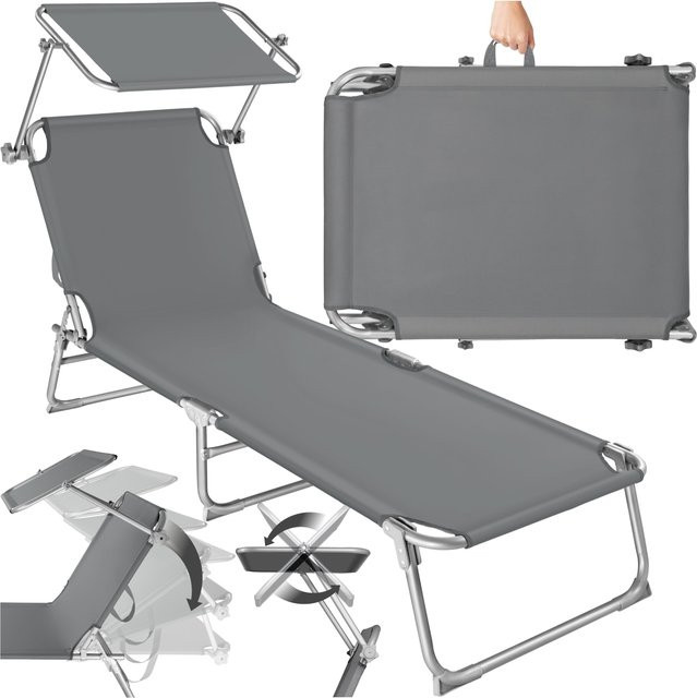 tectake Gartenliege klappbar mit Sonnendach und verstellbarer Rückenlehne Grau B/T/H: 190 x 68 x 28 cm - Bild 1