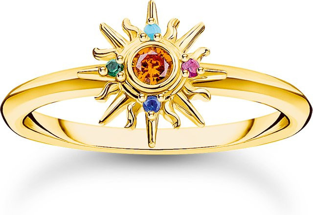 Thomas Sabo Ring, vergoldet, Sonne, bunte Steine, Damen - Bild 1