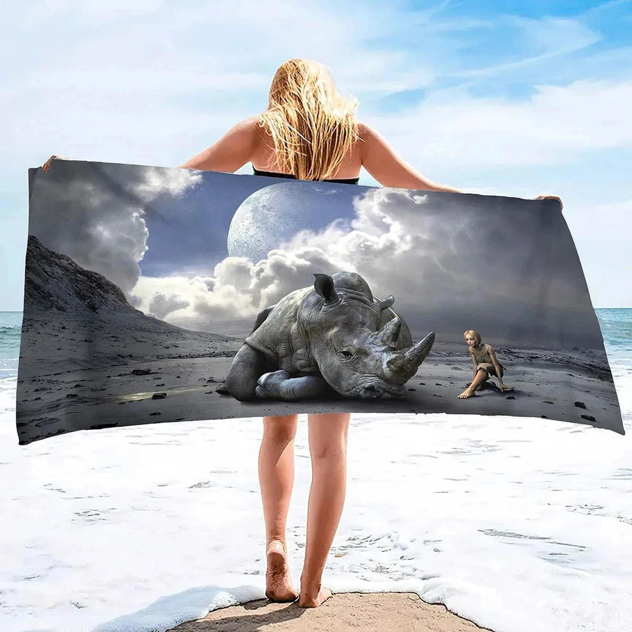Ka Chen Muxi Strandtuch mit Nashorn-Print in Weiß, Mikrofaser, schnelltrocknend, Breite: 30 cm, Höhe: 60 cm - Bild 1