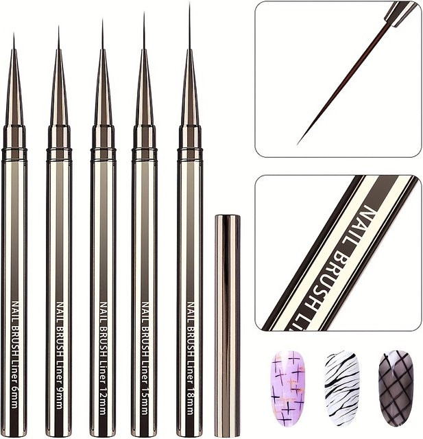 MOGLOO Nail Art Liner Pinsel, 5 Stück, Gun Grey, Glänzend - Bild 1