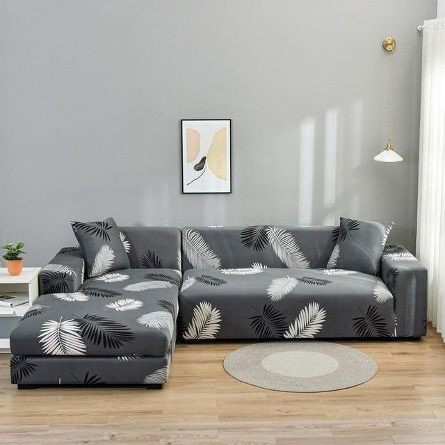 Housmife Elastischer Sofabezug in Grau mit Grafikdesign für L-förmige Ecksofas, Stretch-Schonbezug für 1-4 Sitzer, Breite: 235-300 cm - Bild 1
