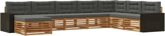 vidaXL Outdoor-Sofagarnitur L-Form aus Akazienholz mit 8 Kissen in Natur und Anthrazit - Bild 1