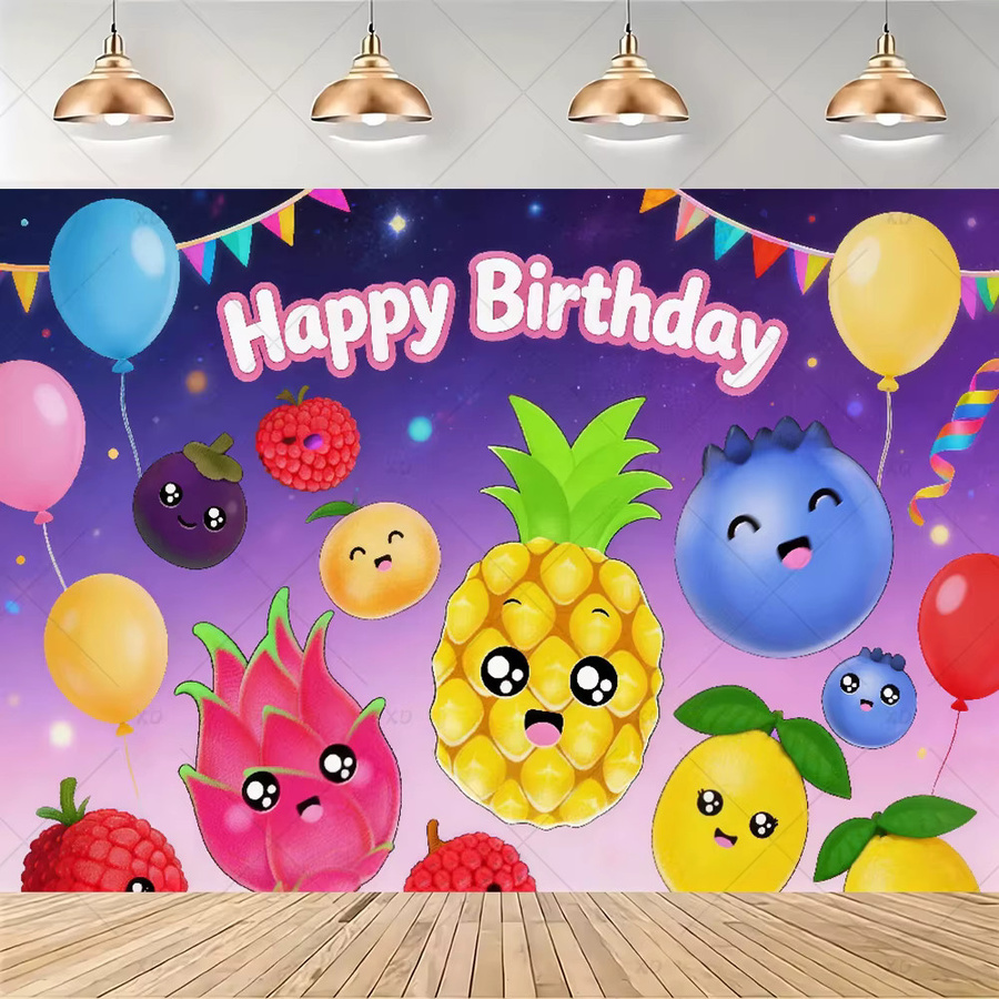 Potdemiel Dekorationsset Obst und Gemüse für Geburtstagsparty mit Ballons und Tortendekoration, Mehrfarbig - Bild 3