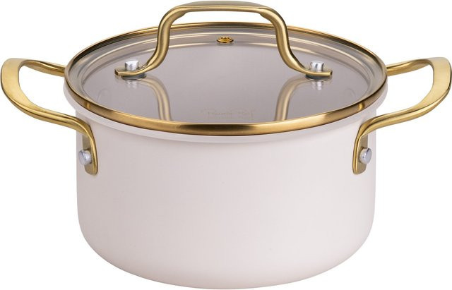 Fackelmann Pamela Reif Signature Kochtopf mit Deckel aus Keramik und Aluminium, Farbe: Beige/Gold/Weiß, Durchmesser: 16 cm - Bild 1