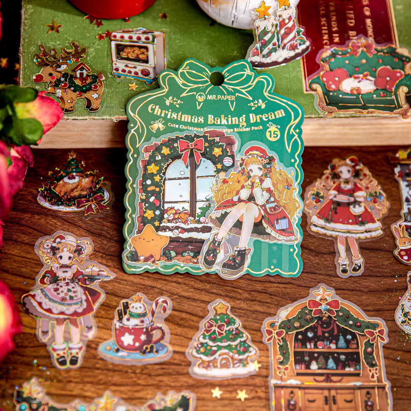 15-teiliges Set Weihnachtsaufkleber mit bezaubernden Feiertagsmustern in Multicolour für Tagebuch und DIY-Projekte - Bild 1