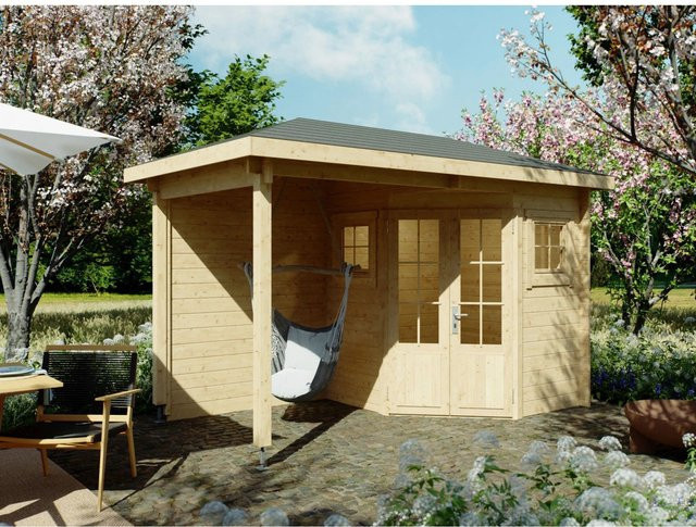 Fjordholz Gartenhaus Evelyn 1B als 5-Eck aus imprägniertem Holz in Farblos mit Fenstern und Schloss - Bild 1