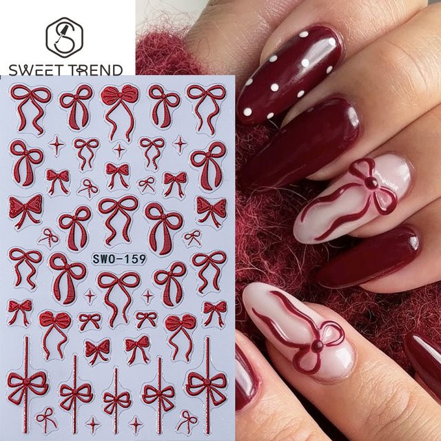 SWEET TREND Nagel Aufkleber, Rote Schleife, 2 Stück - Bild 1
