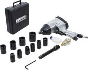 BGS Do it yourself Druckluft-Schlagschrauber mit 16-teiligem Werkzeugsatz in Schwarz-Silber mit 312 Nm Drehmoment - Bild 1