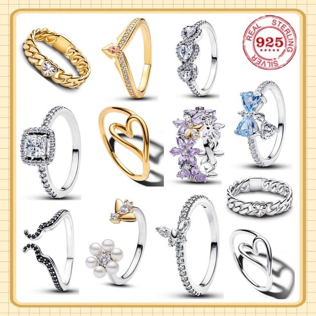 Potdemiel Charm-Ring 925 Silber, Herz, Schmetterling, Blumen, Damen - Bild 1
