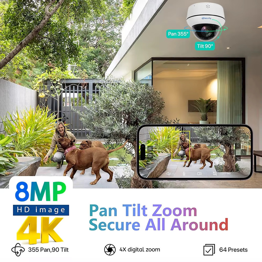 Zysecurity 8MP 4K PTZ WLAN Dome-Überwachungskamera in Weiß mit Sony Sensor, Personen- und Fahrzeugerkennung, Autoverfolgung sowie 2-Wege-Audio für Innen- und Außenbereiche - Bild 2