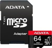 ADATA High Endurance microSDXC Speicherkarte 64 GB, Klasse 10, UHS-I U3, V30 mit Adapter, Schwarz - Bild 1