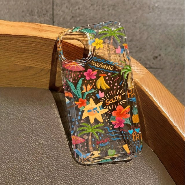 Transparente Airbag-Handyhülle mit tropischem Print für Apple iPhone 17, 16, 15 Pro Max Plus Series, Mehrfarbig - Bild 1