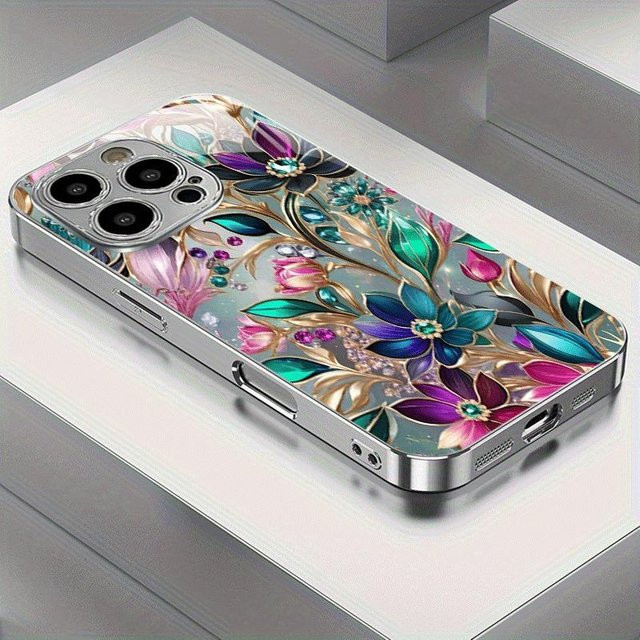 Samsung Galaxy S25 S24 S23 Ultra Plus FE Handyhülle mit buntem Blumenmuster und gehärtetem Glas Cover in Multicolor - Bild 1
