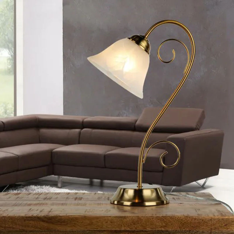 Rustikale Tischlampe Athen in Messing und Weiß aus Glas und Metall mit E14 Fassung, Höhe: 43 cm - Bild 1