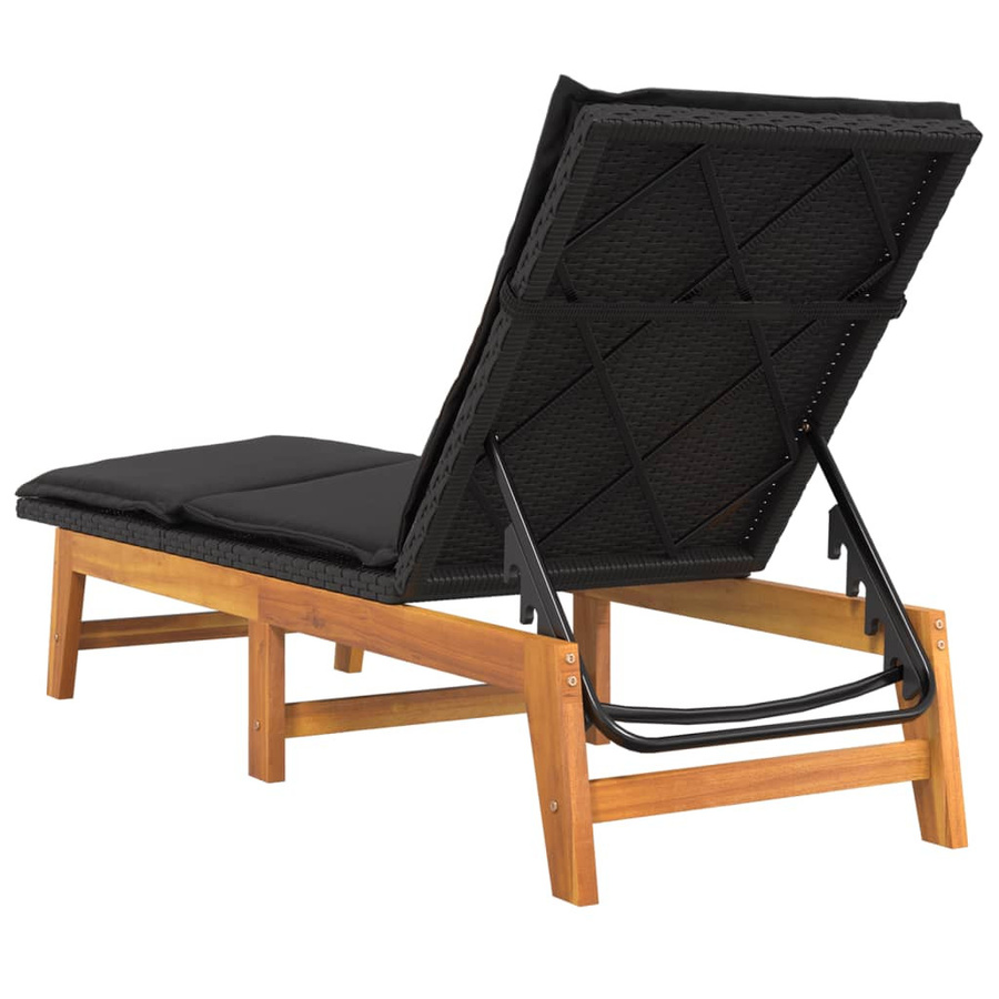 vidaXL Sonnenliegen Set aus 2 Stück aus Polyrattan und massivem Akazienholz mit wetterfesten Auflagen in Schwarz und Braun - Bild 5