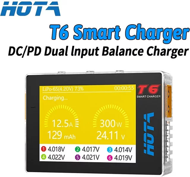HOTA T6 LiPo Akku 1~6S Smart Balance Ladegerät, DC300W PD90W Dual-Channel, Zubehör - Bild 1