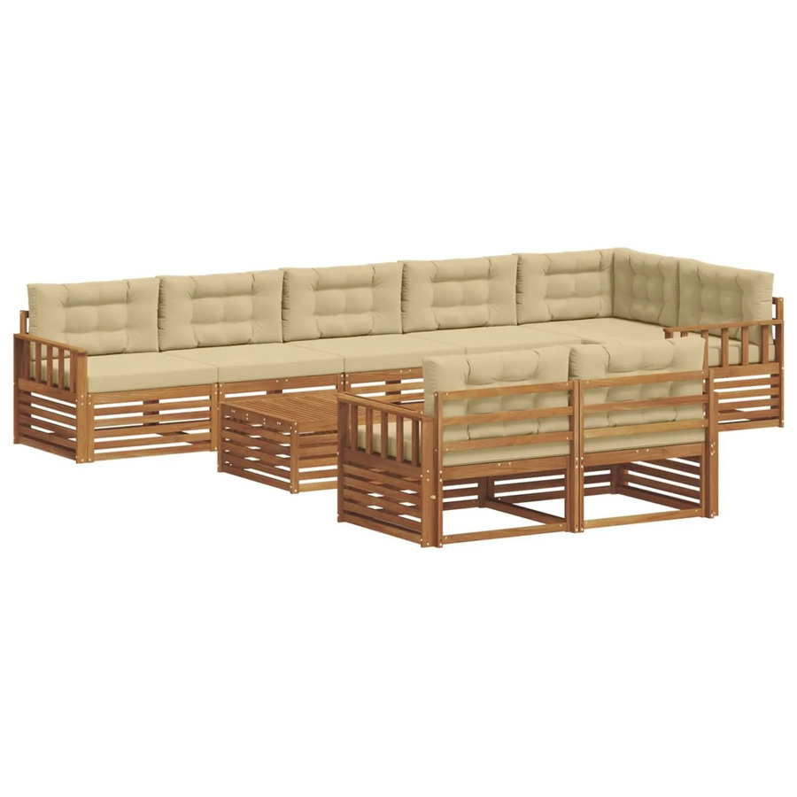 vidaXL Outdoor-Sofagarnitur 9-tlg. in U-Form aus massivem Akazienholz mit Kissen, Farbe Natur-beige - Bild 2