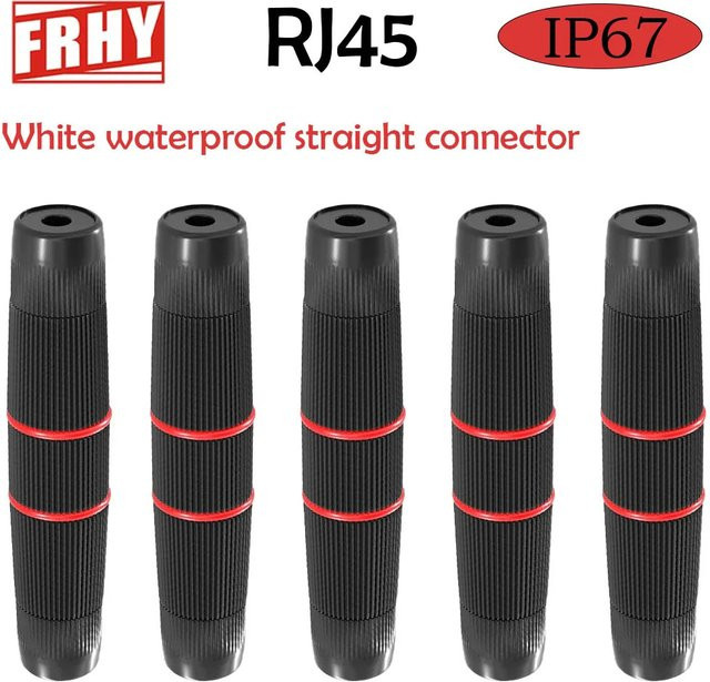 FRHY RJ45-Stecker Set 5 Stück, IP67 wasserdicht, gerader Ethernet-Adapter für Outdoor-Breitbandnetzwerk-Extender, in Schwarz und Weiß - Bild 1