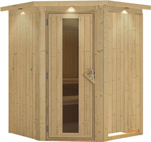 Karibu Sauna Wolmar für 3 Personen aus Fichtenholz in Beige ohne Ofen B: 202,0 cm, T: 165,0 cm, H: 165,0 cm - Bild 1