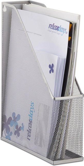 Relaxdays Stehsammler A4 aus Metallgeflecht in Silber zur Wandmontage, B: 31,5 cm, T: 7,2 cm, H: 25 cm - Bild 1