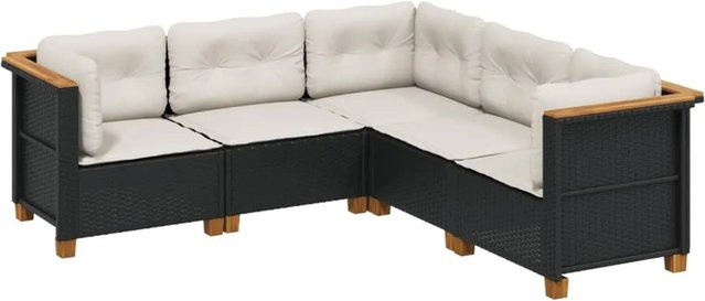 vidaXL 5-tlg. Garten-Sofagarnitur aus PE-Rattan in Schwarz mit Kissen und L-Form - Bild 1