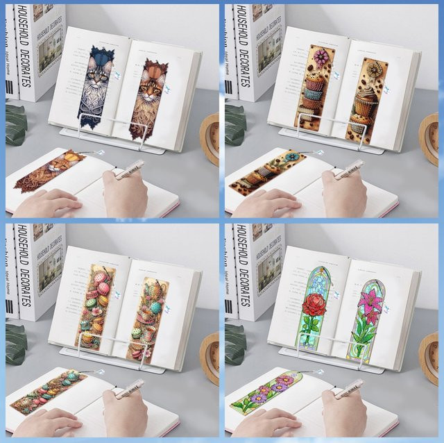 3er-Set Diamond Painting zum Selbermachen mit Katzen, Blumen und Tassenmustern für Lesezeichen und Anhänger, Mehrfarbig - Bild 1
