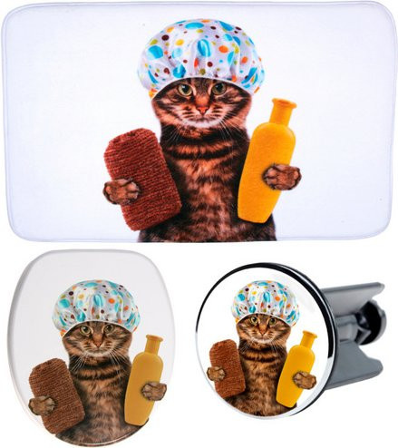 Sanilo Bad-Accessoire-Set Shower Cat, 3-teilig, braun/mehrfarbig - Bild 1