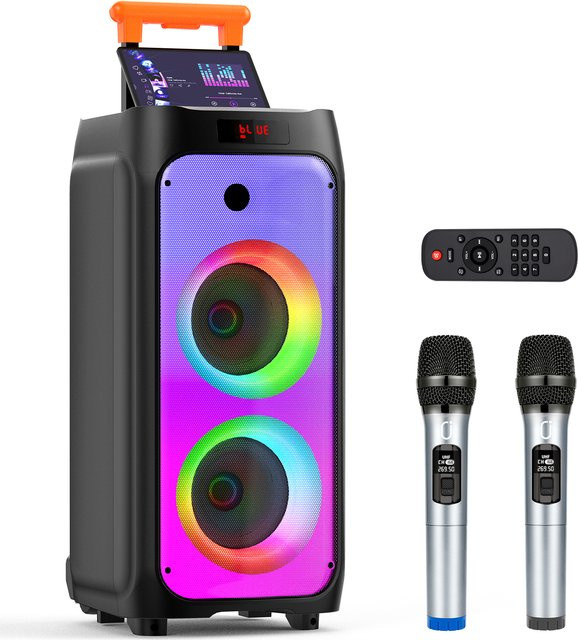 FanFun T8 Karaoke-Maschine mit 500 W Spitzenleistung, kabelloses PA-System mit zwei 8-Zoll-Subwoofern und Disco-Lichtern, Schwarz - Bild 1