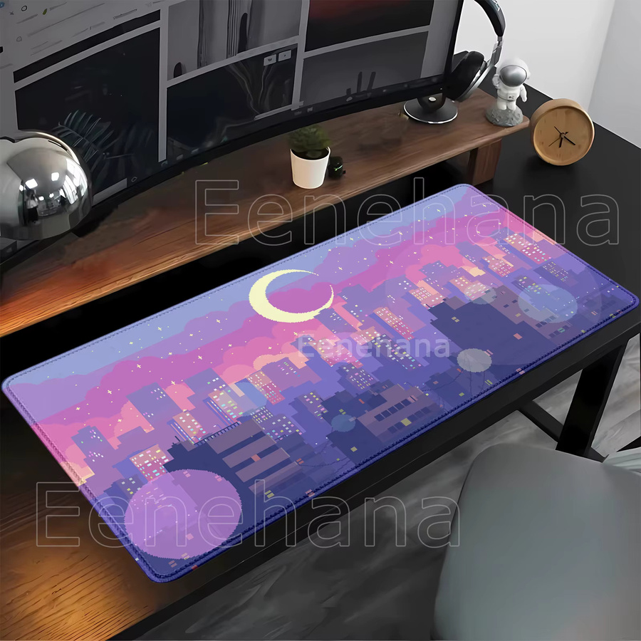 Eenehana Gaming-Mauspad Pixel Style Moon Cloud City in Multicolour mit HD-Druck und Overlock-Rand - Bild 2