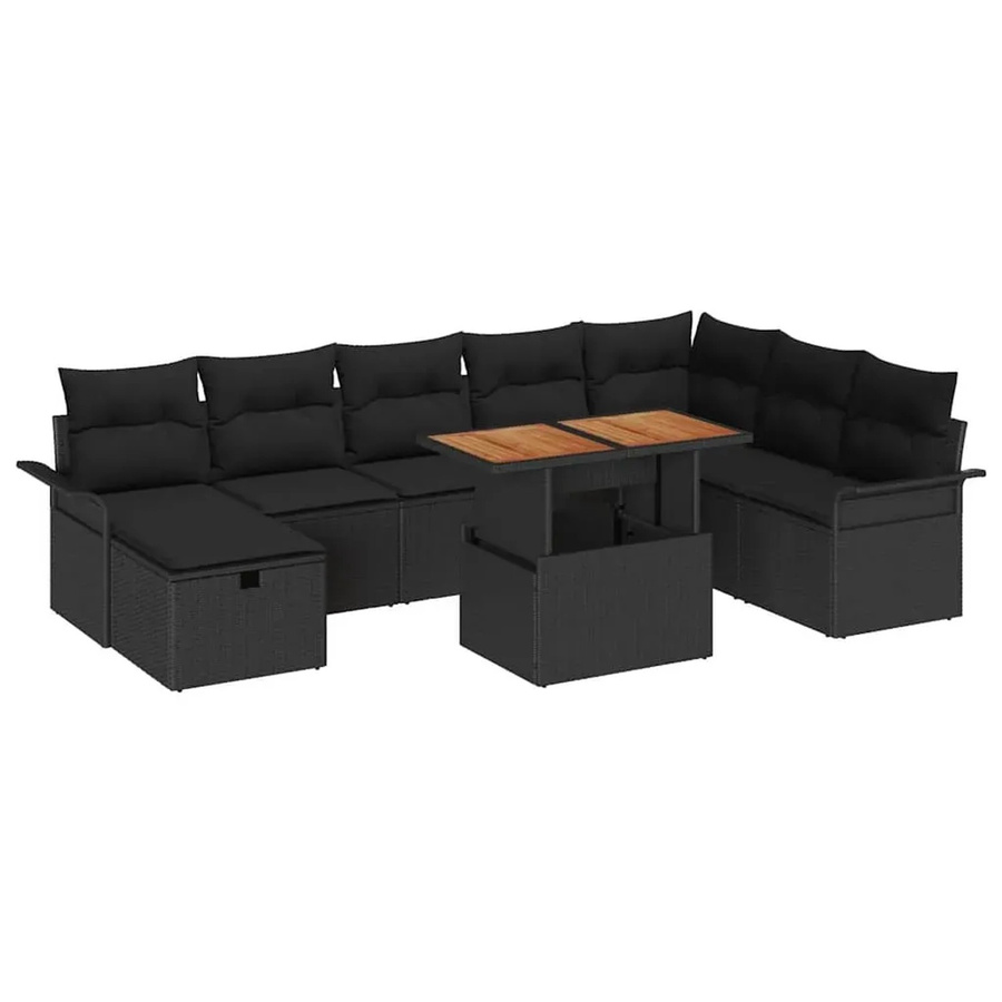 vidaXL Garten-Sofa-Set aus Poly Rattan in Schwarz mit 9 Teilen und Kissen inklusive Stauraum - Bild 2