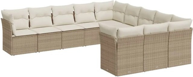 vidaXL 11-tlg. Garten-Sofagarnitur aus Poly-Rattan in Beige mit Kissen und Stauraum - Bild 1
