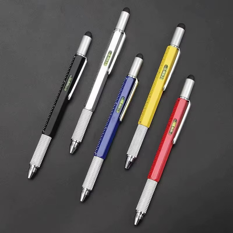 6-in-1 Multifunktions-Kugelschreiber aus Metall mit Lineal, Bildschirmstift, Schraubendreher und Wasserwaage in Silber - Bild 3