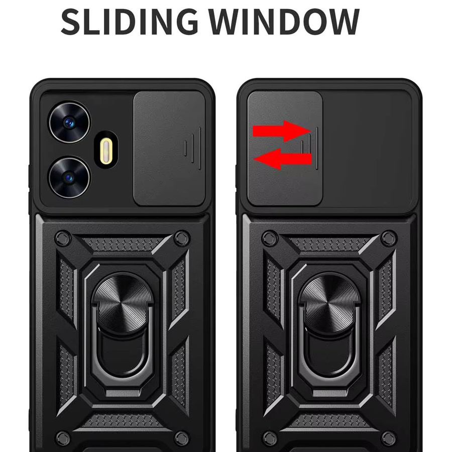 Schutzhülle für Realme C55 C53 C65 C67 C13 Pro Plus GT 6T mit Kameraobjektiv-Schutz und Military-Grade Stoßstangen-Ring in Schwarz - Bild 5